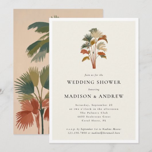 Invitation Palmiers tropicaux Pastel Boho Wedding shower (Devant / Derrière)