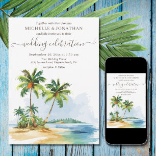 Invitation Palmiers tropicaux Plage Destination Mariage