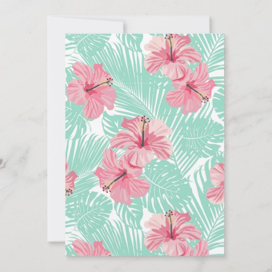 Invitation Palmiers tropicaux rose floral photo fête d'annive (Dos)