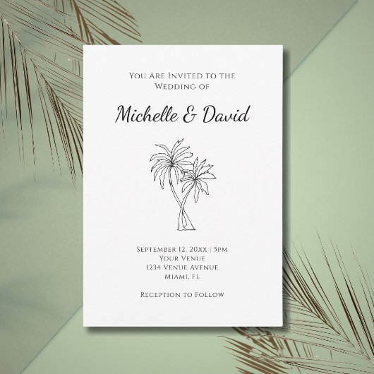 Invitation Palmiers tropicaux Simple Mariage moderne