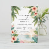 Invitation Palmiers vibrants Mariage d'arche en fleur de cora (Debout devant)