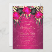 Invitation Palms d'or rose noir Hibiscus Damask Party (Devant)