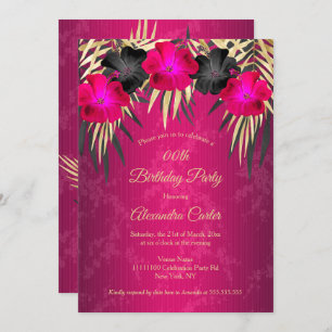 Invitation Palms d'or rose noir Hibiscus Damask Party