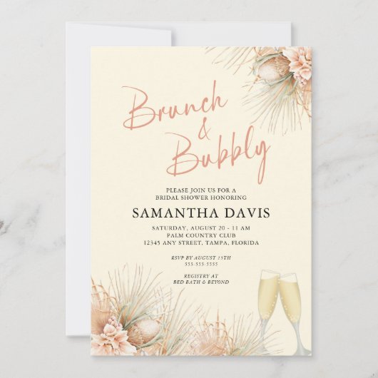 Invitation Palms séchés Boho Brunch & Bubbly Fête des mariées (Devant)