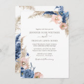 Invitation Pampa Aquarelle Bleu Bleu Boho Séché Mariage Dans (Devant / Derrière)