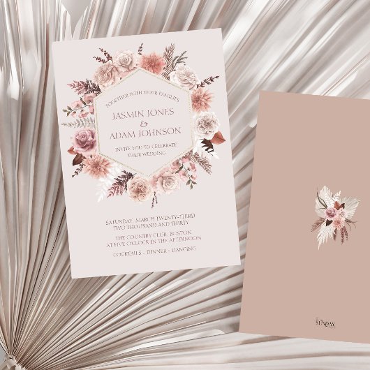 Invitation Pampa beige flou Mariage Boho floral