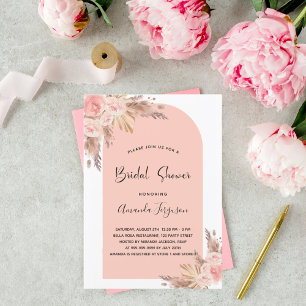 Invitation Pampa brune douche nuptiale herbe rose or boho