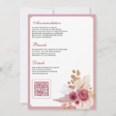 Invitation Pampa rose grenade Floral Mariage de code QR (Dos)