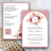 Invitation Pampa rose grenade Floral Mariage de code QR