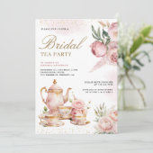 Invitation Pampas à thé rose pâle Fête des mariées (Debout devant)