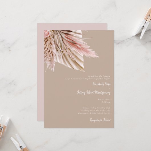 Invitation Pampas Aquarelle Wiseur Tan & Rose (Devant/Arrière en situation)