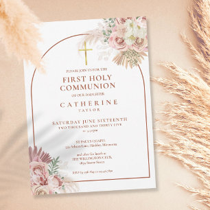 Invitation Pampas Arc de Grass Première Communion Sainte