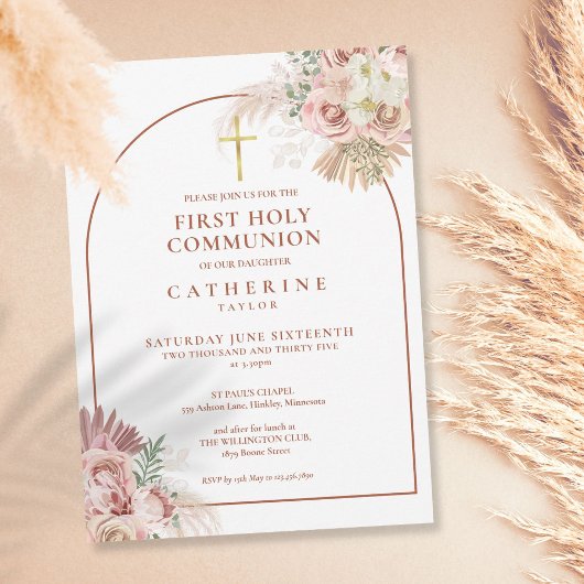 Invitation Pampas Arc de Grass Première Communion Sainte