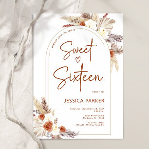 Invitation Pampas Arche en Herbe Terracotta Boho Sweet sixtee
