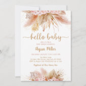Invitation Pampas Baby shower Floral rose pâle (Devant)