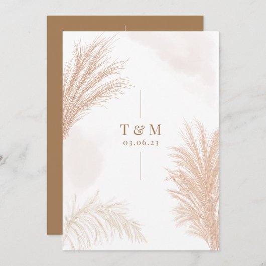 Invitation Pampas beige Gris (Devant / Derrière)