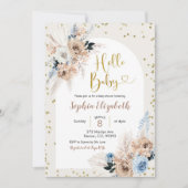 Invitation Pampas bleu herbe boho bonjour bébé garçon baby sh (Devant)