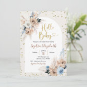 Invitation Pampas bleu herbe boho bonjour bébé garçon baby sh (Debout devant)