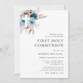 Invitation pampas bleu poussiéreux première communion (Devant)