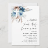 Invitation pampas bleu poussiéreux première communion sainte (Devant)
