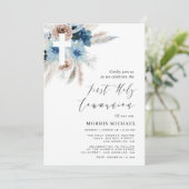 Invitation pampas bleu poussiéreux première communion sainte (Debout devant)