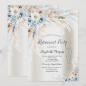 Invitation Pampas Bleu Rose Verre ivoire Retraite (Devant / Derrière)