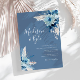 Invitation pampas bohème bleu poussiéreux mariage