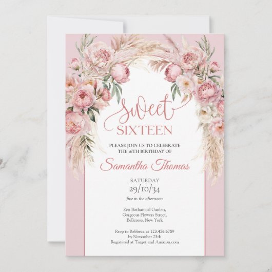 Invitation Pampas boho arche chic pampas eucalyptus (Devant)
