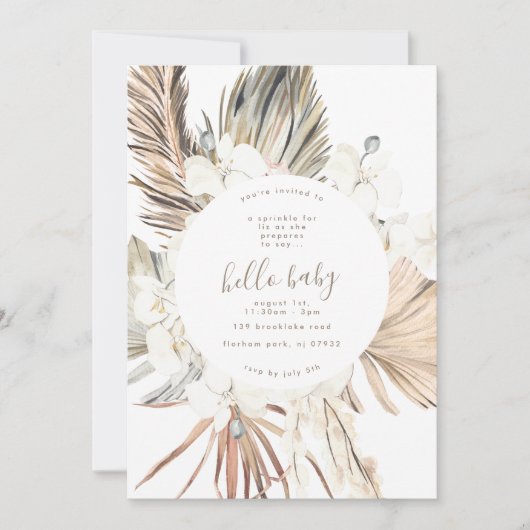 Invitation Pampas Boho Beach Hello Baby shower (Devant)
