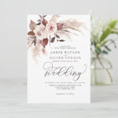 Invitation Pampas Boho Floral Aquarelle Brown Beige Mariage (Debout devant)