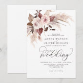 Invitation Pampas Boho Floral Aquarelle Brown Beige Mariage (Devant / Derrière)