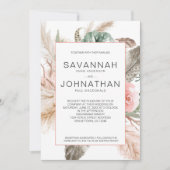 Invitation Pampas Boho, Monstera, Plumes tropicales Florales (Devant)