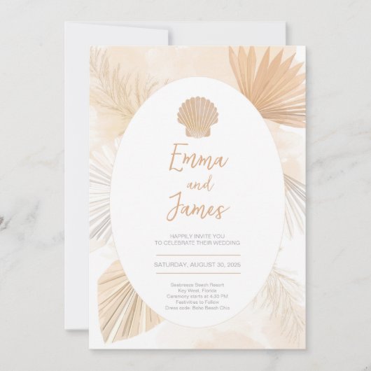 Invitation Pampas Boho Palm Ocean Mariage (Devant)