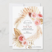 Invitation Pampas Boho rose pâle Aquarelle Florale Bride (Devant)