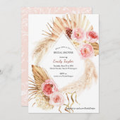 Invitation Pampas Boho rose pâle Aquarelle Florale Bride (Devant / Derrière)