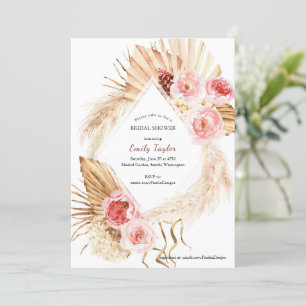 Invitation Pampas Boho rose pâle Aquarelle Florale Bride