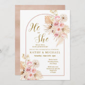 Invitation Pampas Boho rose Révélation de genre (Devant / Derrière)