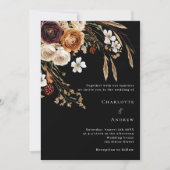 Invitation Pampas bordeaux noir beige floraux mariage (Devant)