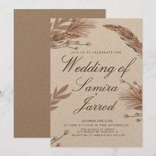 Invitation Pampas botanique dessinés à la main Mariage Kraft