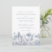 Invitation Pampas botanique Floral Dusty Mariage bleu (Debout devant)
