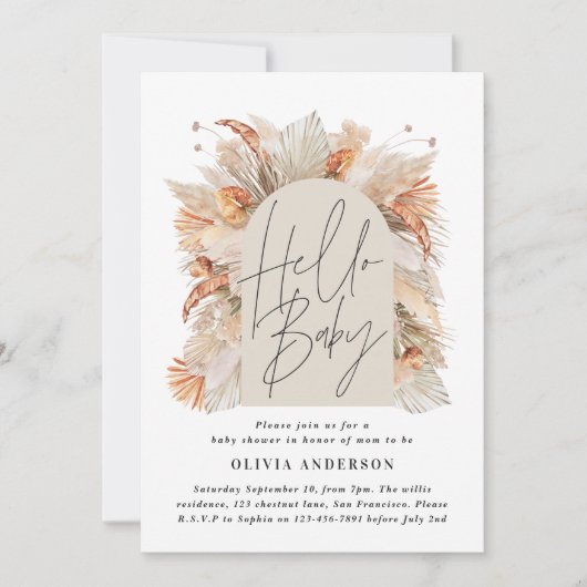 Invitation Pampas botanique herbe rustique moderne terre cuit (Devant)