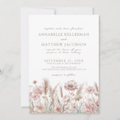 Invitation Pampas botanique rose pâle Mariage boho floral (Devant)