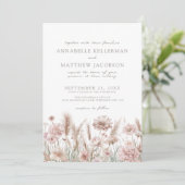 Invitation Pampas botanique rose pâle Mariage boho floral (Debout devant)