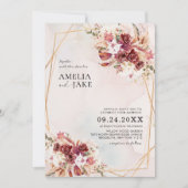 Invitation Pampas Burgundy Floral Geometric Wedding (Devant)