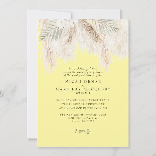 Invitation Pampas Butte Jaune Simple Mariage (Devant)