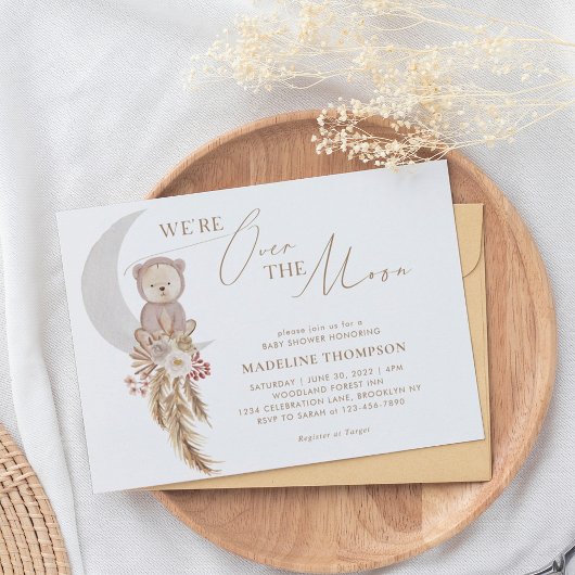 Invitation Pampas de Bohême sur le Baby shower de l'ours de l