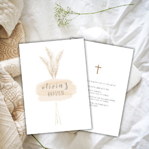 Invitation Pampas de Boho Neutre Moderne Christening Baptême