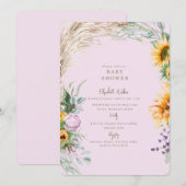 Invitation Pampas de Boho rose Baby shower de tourbe de tourn (Devant / Derrière)