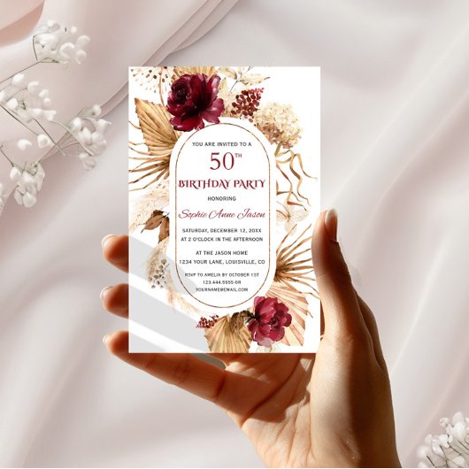 Invitation Pampas de Bourgogne Floral Palm d'herbe 50e annive