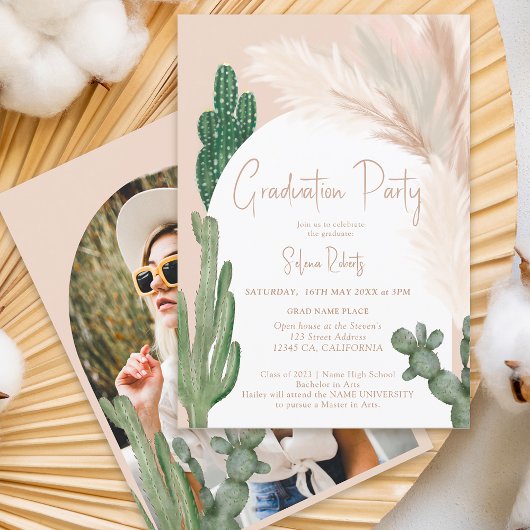 Invitation Pampas de cactus rustique Boho Arch photo graduati